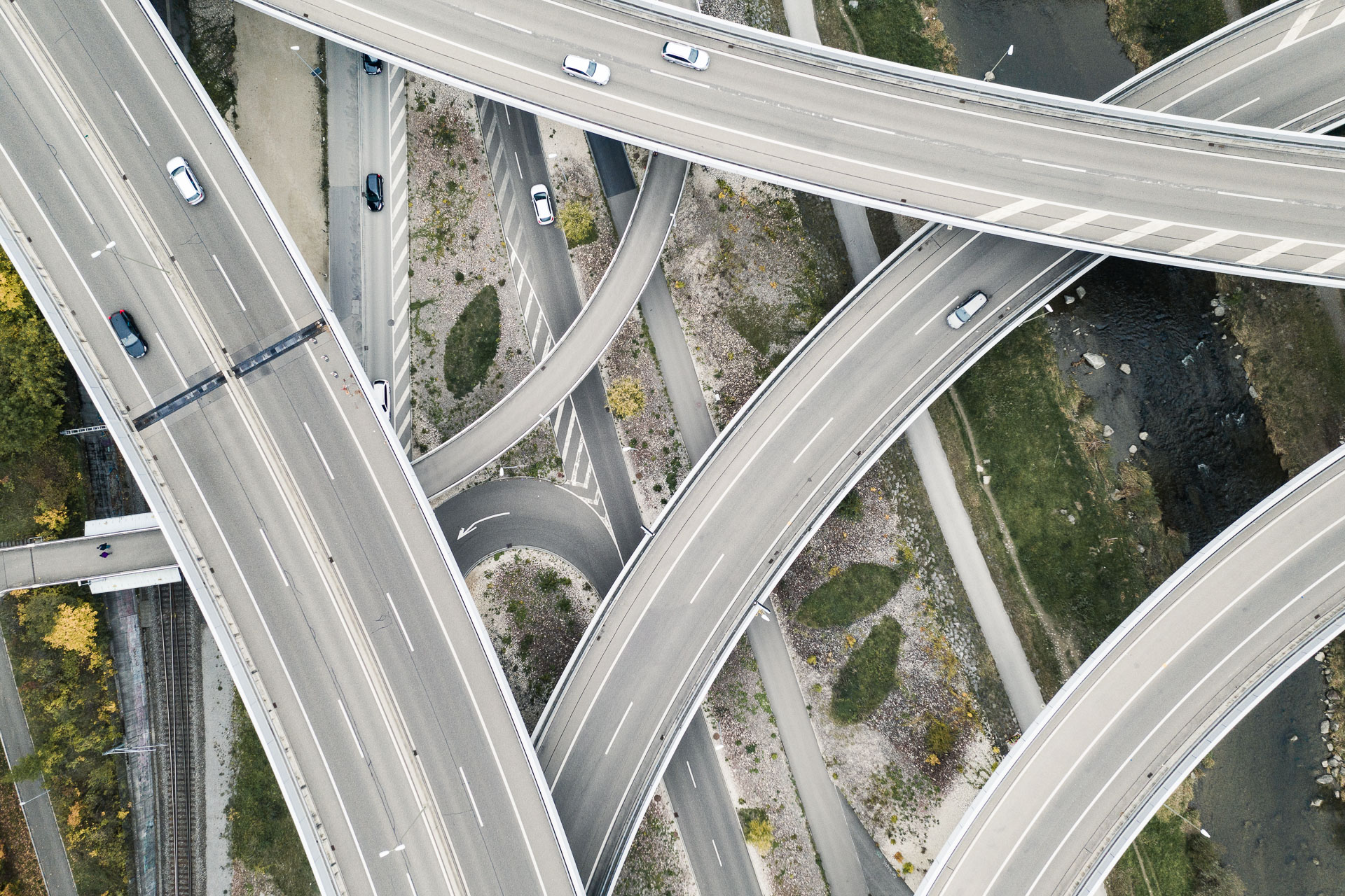 Aerial shot of a highway by Ondrej Kolacek