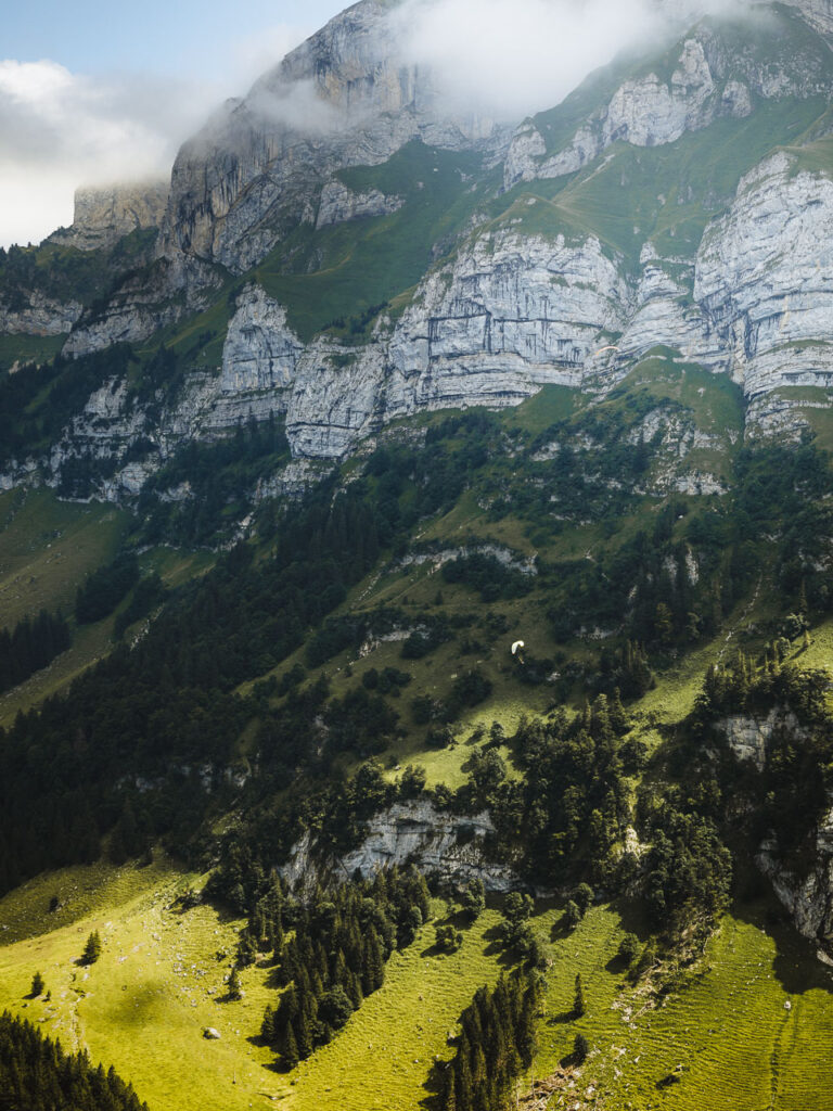 Paraglider in the alpstein region, mountain views by Ondrej Kolacek