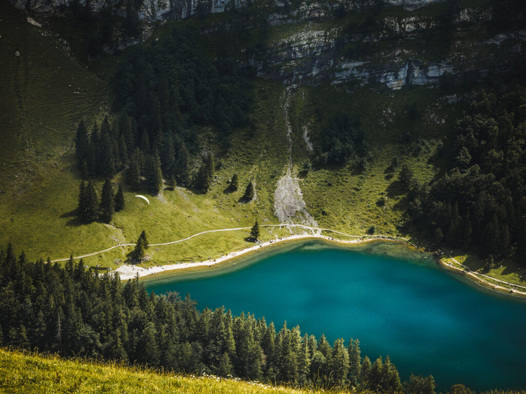 Paraglider in the landing next to seealpsee by Ondrej Kolacek