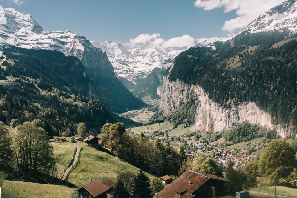 View down on Lauterbrunnen, landscape photograph by Ondrej Kolacek