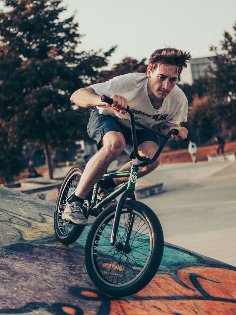 Flint Harrison (Nutsandbolts BMX) riding his BMX at the skatepark in Zurich Allmend by Ondrej Kolacek