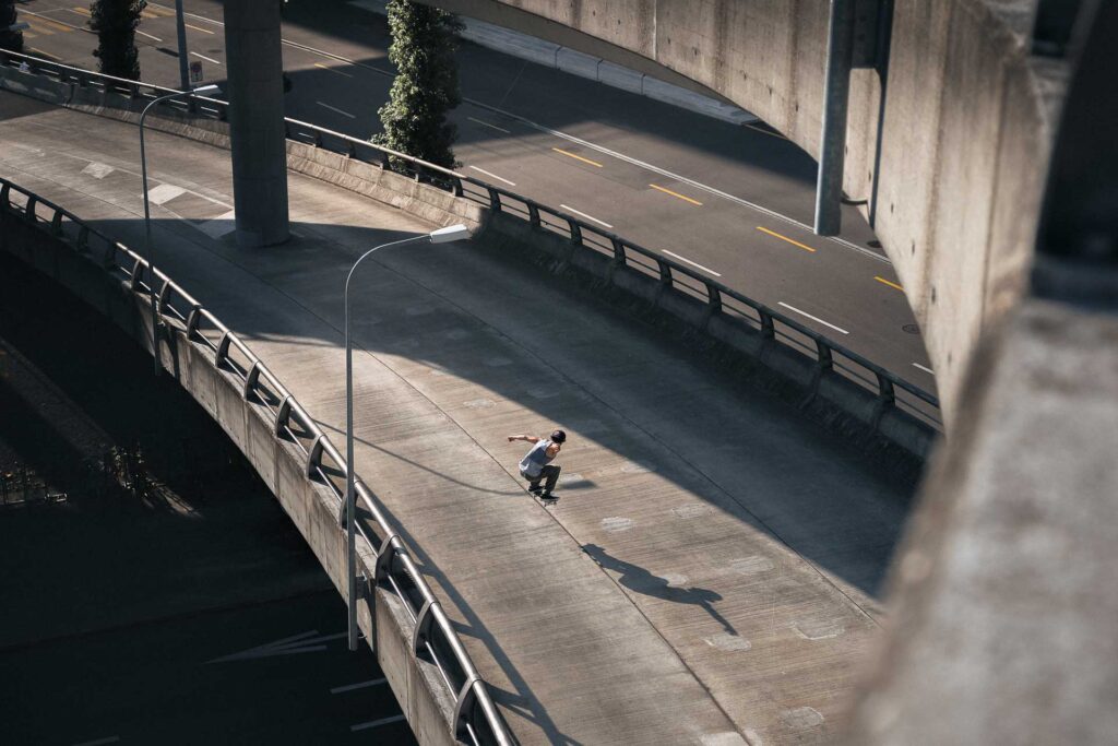 Simon Stricker skateboarding in Zurich urban enviroment