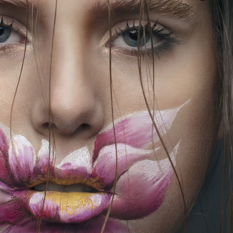Face covered with a flower painting retouched |MUA Daria Bogatova, MODEL Kate Cherenova, PHOTO Anna Doctor Retouched by Ondrej Kolacek