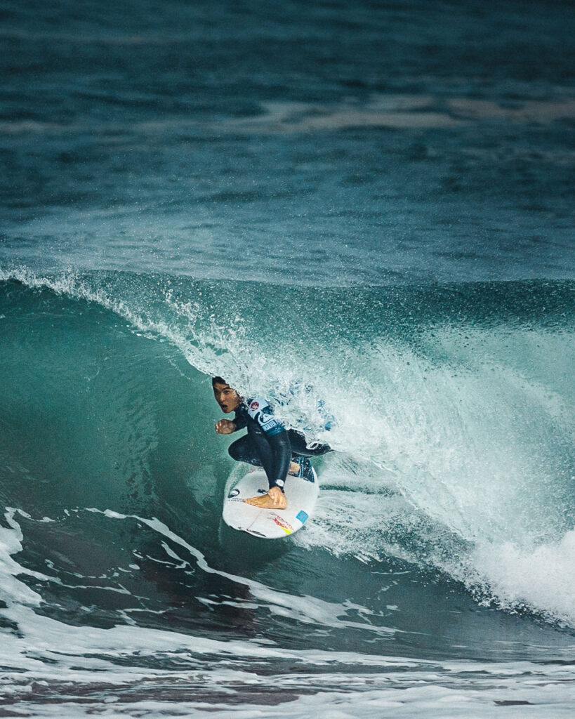Pro Surfer Kanoa Igarashi (Japan) in a little barrel at la graviere in Hossegor
